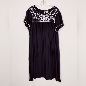 Old Navy Women's Midi Dress Black White Embroidered Size XL Peasant Bohemian